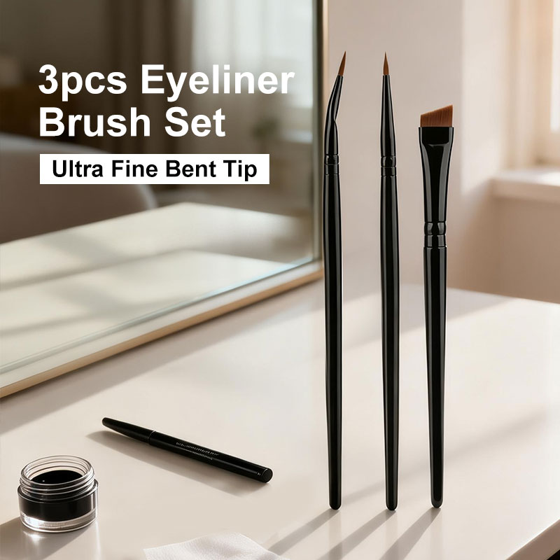 Makeup Beauty Set - 3本入りアイライナーブラシセット、超極細曲線ブラシ、細部メイク、涙溝＆眉用、プロ仕様精密ライナーツール（トラベル用）