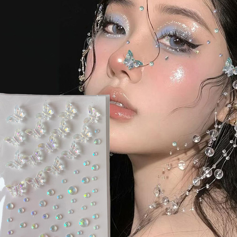 Beauty Gems Makeup - 1/6 個カラフルな蝶クリスタルパッチ 3D フェイスペーストステージメイクアクリルダイヤモンドステッカーフェイスジュエリーマーメイドパールタトゥー