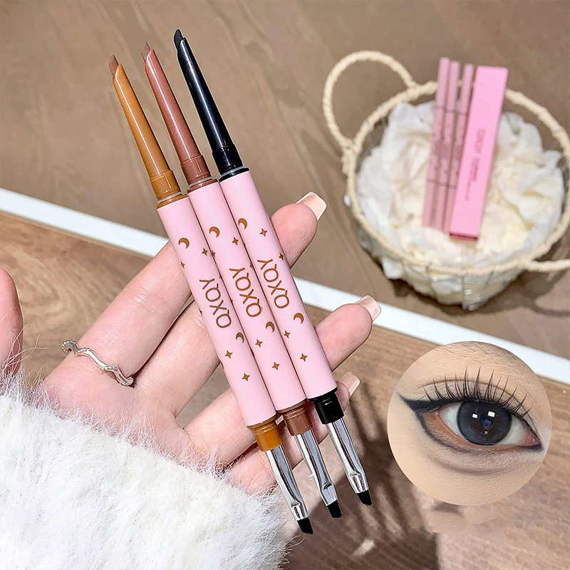 Beauty Makeup Salon - QXQY ダブルヘッドアイライナー、ツーインワンアイブロウペンシルとアンダーアイアイライナー、ブラシヘッド付き、長持ちするメイクアップ、横たわるカイコ