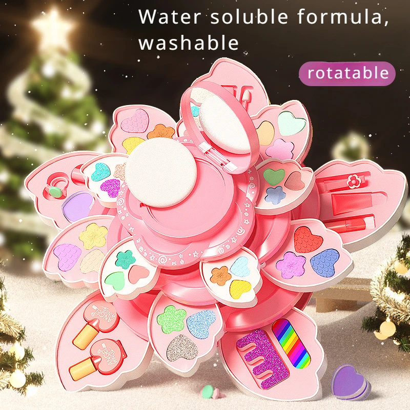 Beauty Makeup Kit For Kids - 回転式開閉のメイクアップボックス、小さな女の子のためのプリンセスお化粧セット、創造性と想像力を高めるおもちゃ