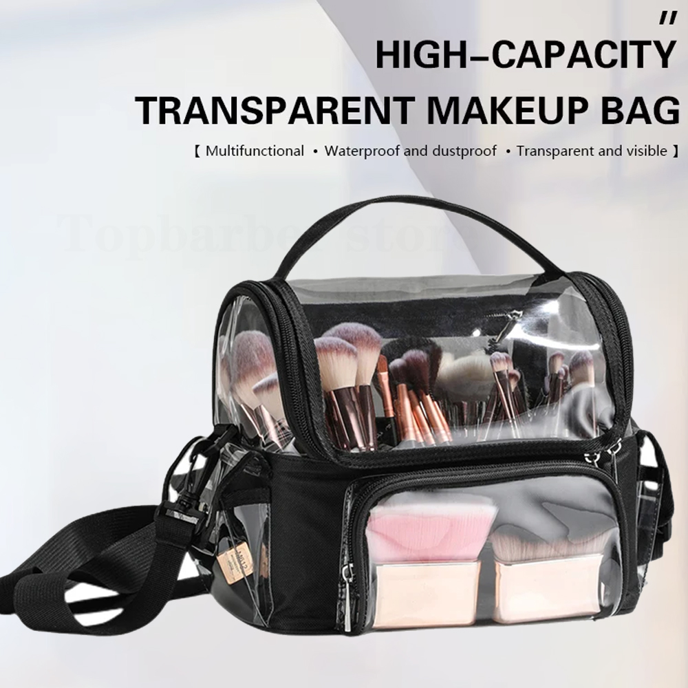 Beauty Makeup Store - メイクブラシホルダーバックパックメイクアップアーティストトラベルケースクリア防水化粧品オーガナイザーバッグ調節可能なストラップディバイダー付き