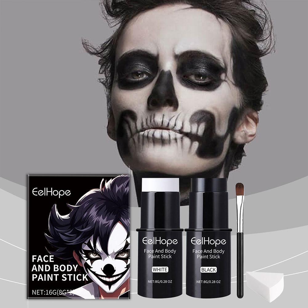 Beauty Makeup Pictures - 1 個ブラック & ホワイトフェイスボディペイントキットブラシ付き長期的なメイクハロウィンお祝い楽しいメイクアクセサリーメイクアップセット