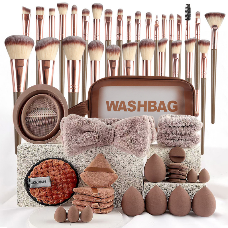 Beauty Makeup Store - 40個入り美容メイクツールコンボセット洗顔メイクパフフルセットクリーンブラシセットプロフェッショナル三角パウダーパフ洗顔ツール