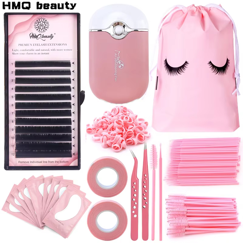 Makeup Beauty Set - 268 個まつげエクステンションキットブラシセットプロフェッショナルマイクロリップブラシ USB ミニファン接着剤リングまつげピンセットメイクアップツール