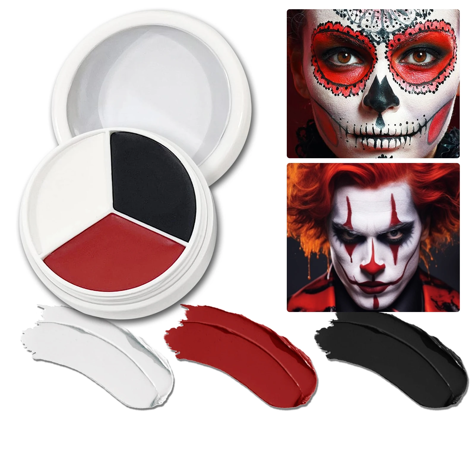 Beauty Makeup Pictures - 防水ハロウィンメイクパレット,フェイスペイント,メイクアップホイール,白黒,赤,ゾンビスケルトン,コスプレ,ペイント