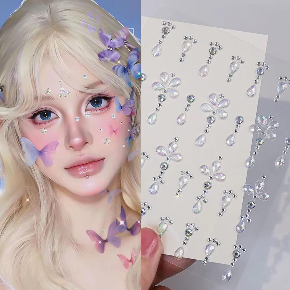 Beauty Gems Makeup - 1 シート 3D オーロラクリスタルラインストーンフェイスタトゥーステッカー妖精プリンセスメイクアップフェイクダイヤモンドタトゥー DIY ステージパーティー装飾宝石