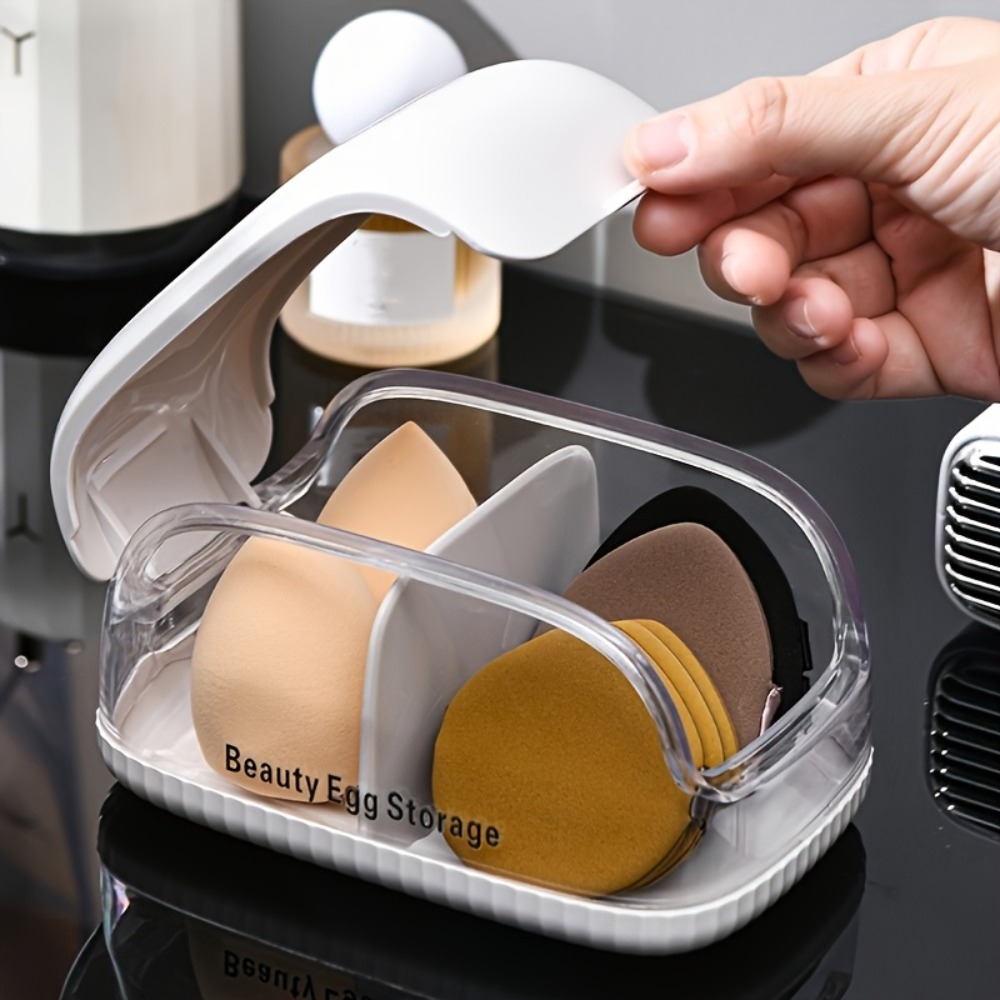 Beauty Makeup Case - デュアルコンパートメント美容スポンジ収納ボックス透明蓋メイクアップブレンダーホルダー防塵分割化粧パフオーガナイザーケース
