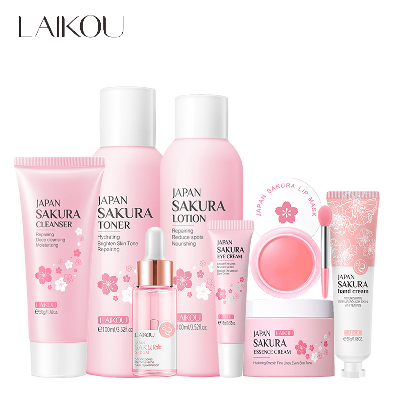 Makeup Beauty Set - ライコウ-サクラフェイシャルスキンケアセット,保湿,栄養,美容液,なだめる,修復,リップクリーム,ハンドクリーム,美容メイク,8個