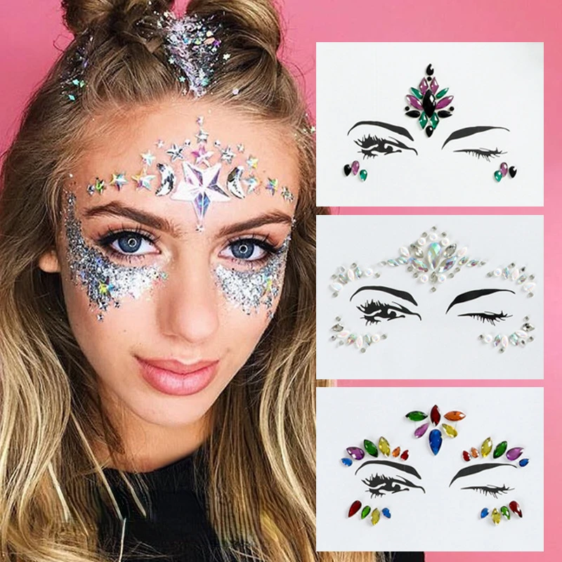 クリスタルフェイス宝石タトゥーステッカー女性グリッターフェイ - Beauty Gems Makeup のレビューと価格