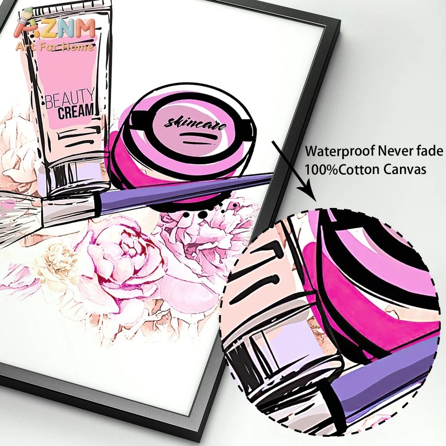 AZNM ピンクネイルメイクアップキャンバスウォールアート、 - Makeup Is Beauty Quotes のレビューと価格