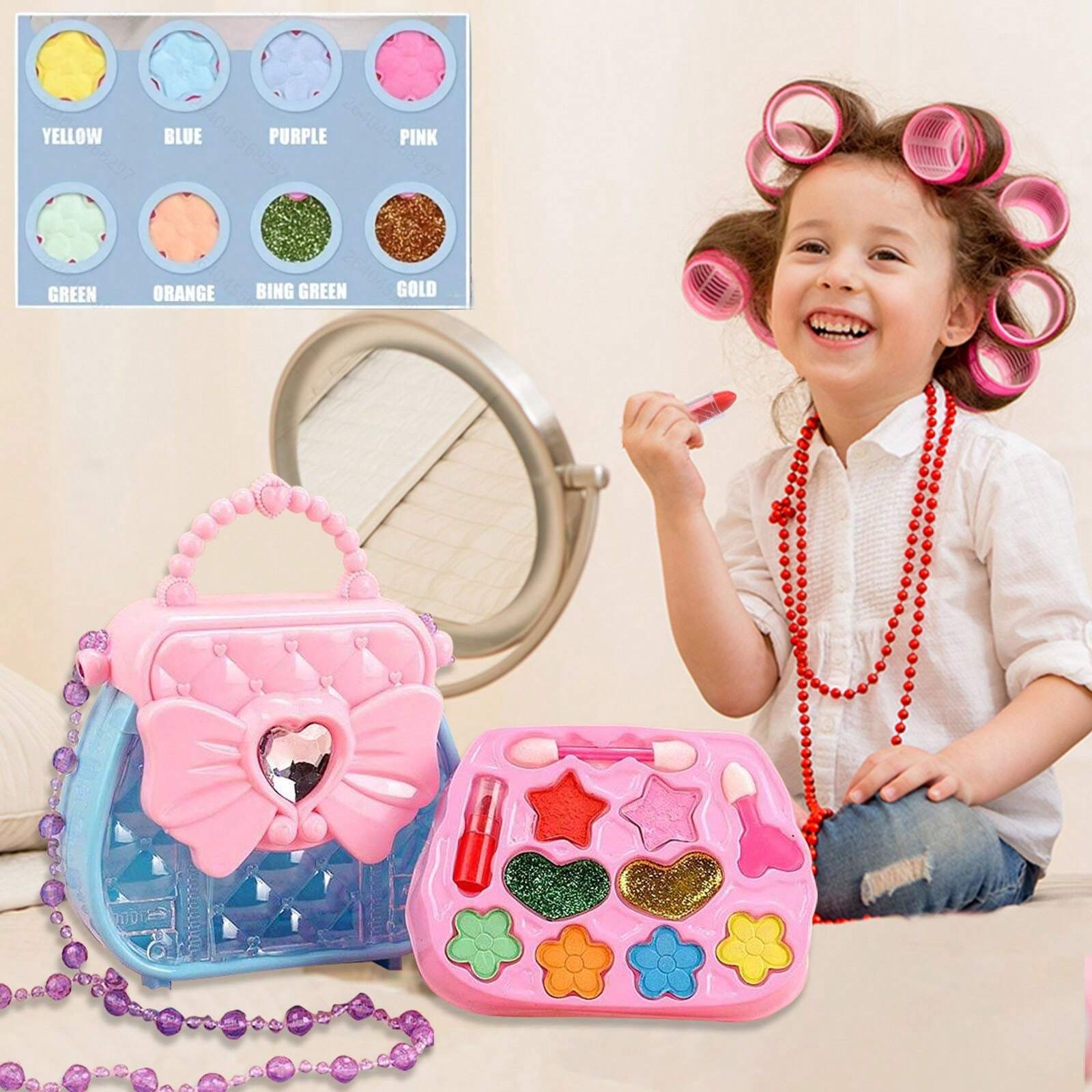子供用ドレスアップおもちゃセット：メイクアップキット、蝶結び - Beauty Makeup Kit For Kids のレビューと価格