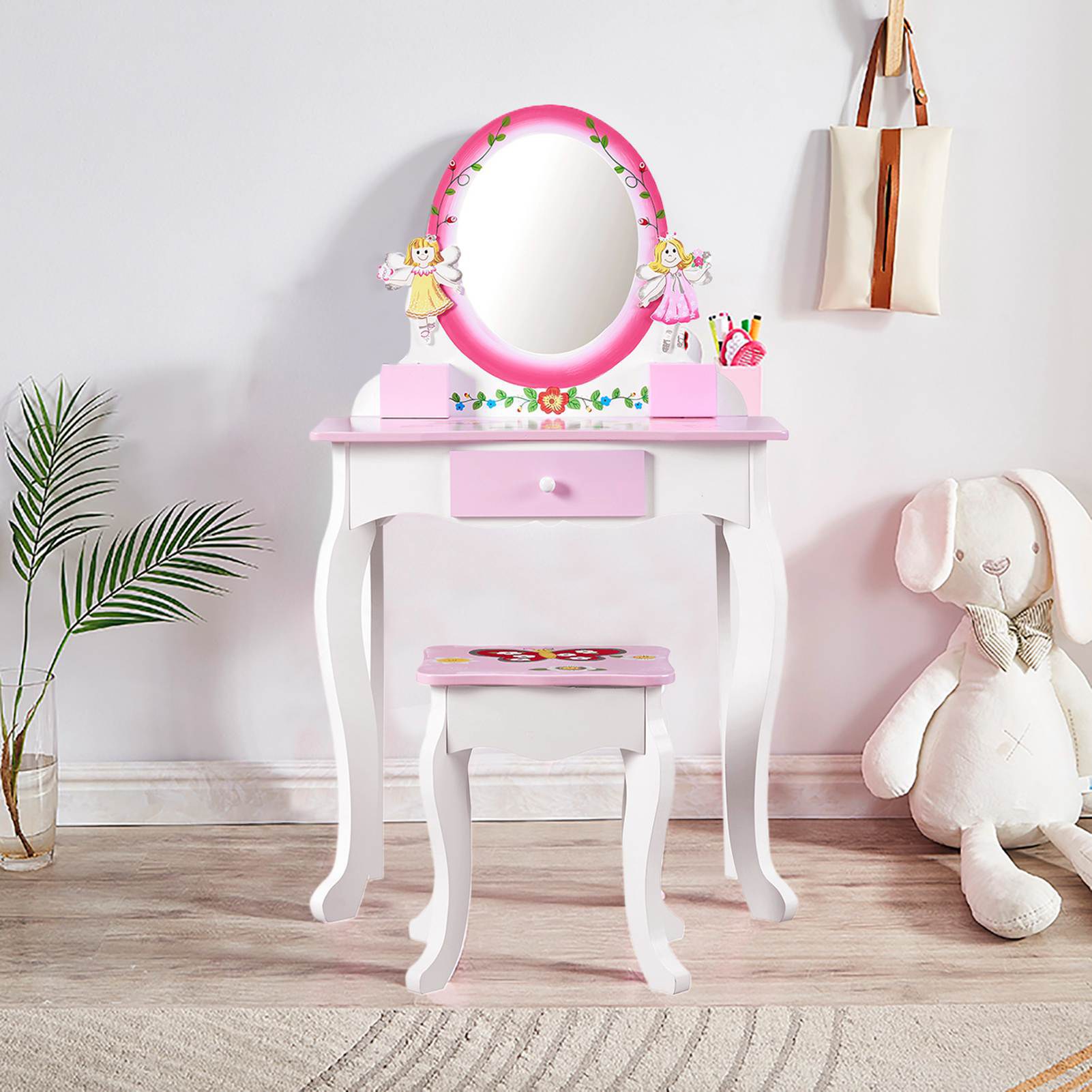 子供用化粧台セット 花柄プリント木製メイクアップドレッシング - Beauty Makeup Kit For Kids のレビューと価格
