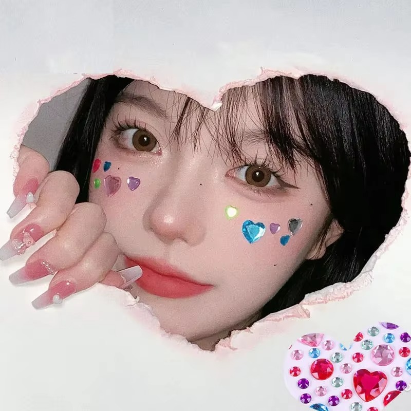 3D ブライトグリッターステッカー顔用クリスタルラインストー - Beauty Gems Makeup のレビューと価格