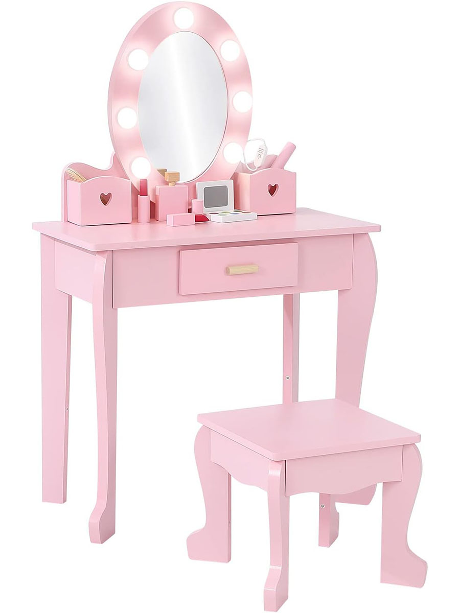 子供用ドレッシングテーブルとスツールセット（ライト＆ミラー付 - Beauty Makeup Kit For Kids のレビューと価格