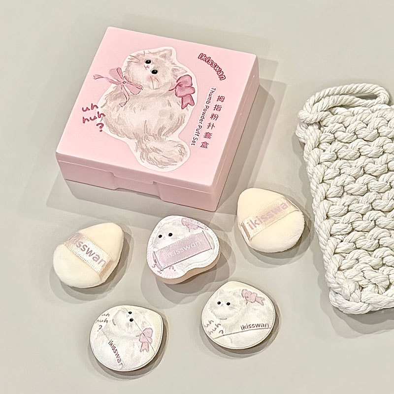 5 個のかわいいミニフィンガーパフセットボックス付きフェイシ - Makeup Beauty Set のレビューと価格
