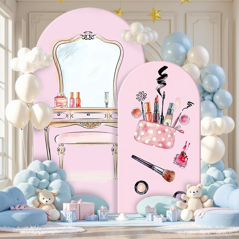 伸縮性のある二重構造の背景カバー。上品なピンク色で、美容イベ - Beauty Makeup Events のレビューと価格