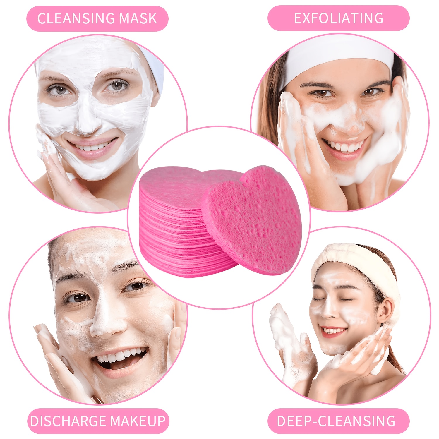 50個入り ハート型圧縮洗顔パフ 再利用可能なスポンジ フェ - Beauty Makeup Store のレビューと価格