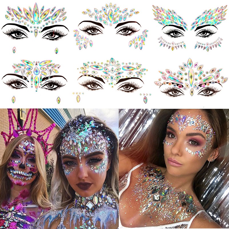 3Dラインストーン明るい顔用ステッカー、フェスティバルグリッ - Beauty Gems Makeup のレビューと価格