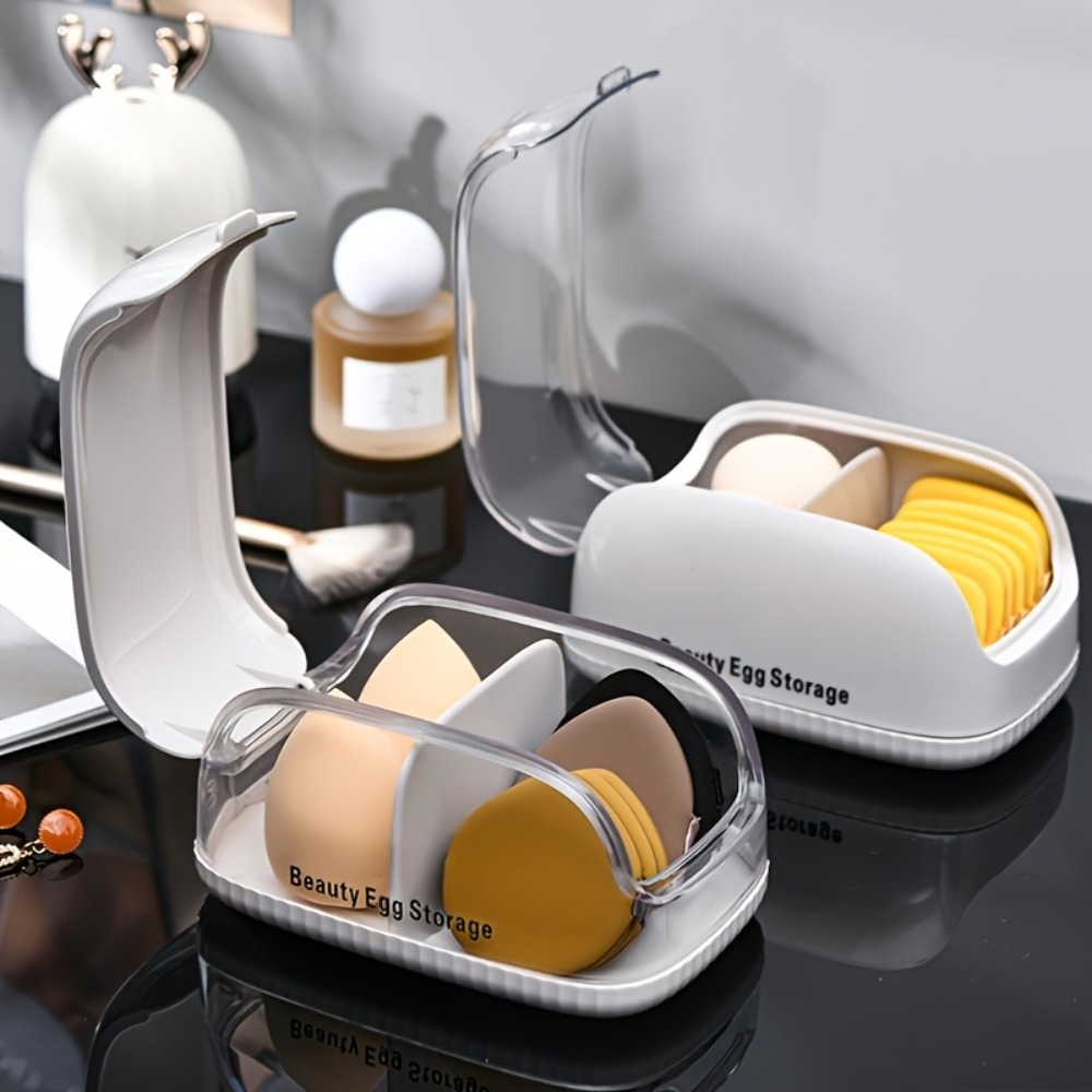 デュアルコンパートメント美容スポンジ収納ボックス透明蓋メイク - Beauty Makeup Case のレビューと価格