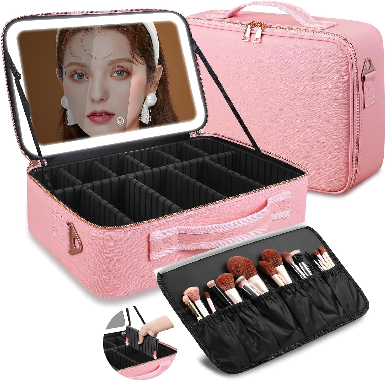大容量メイクアップバッグ 15インチ×11インチ LEDミラ - Beauty Makeup Case のレビューと価格