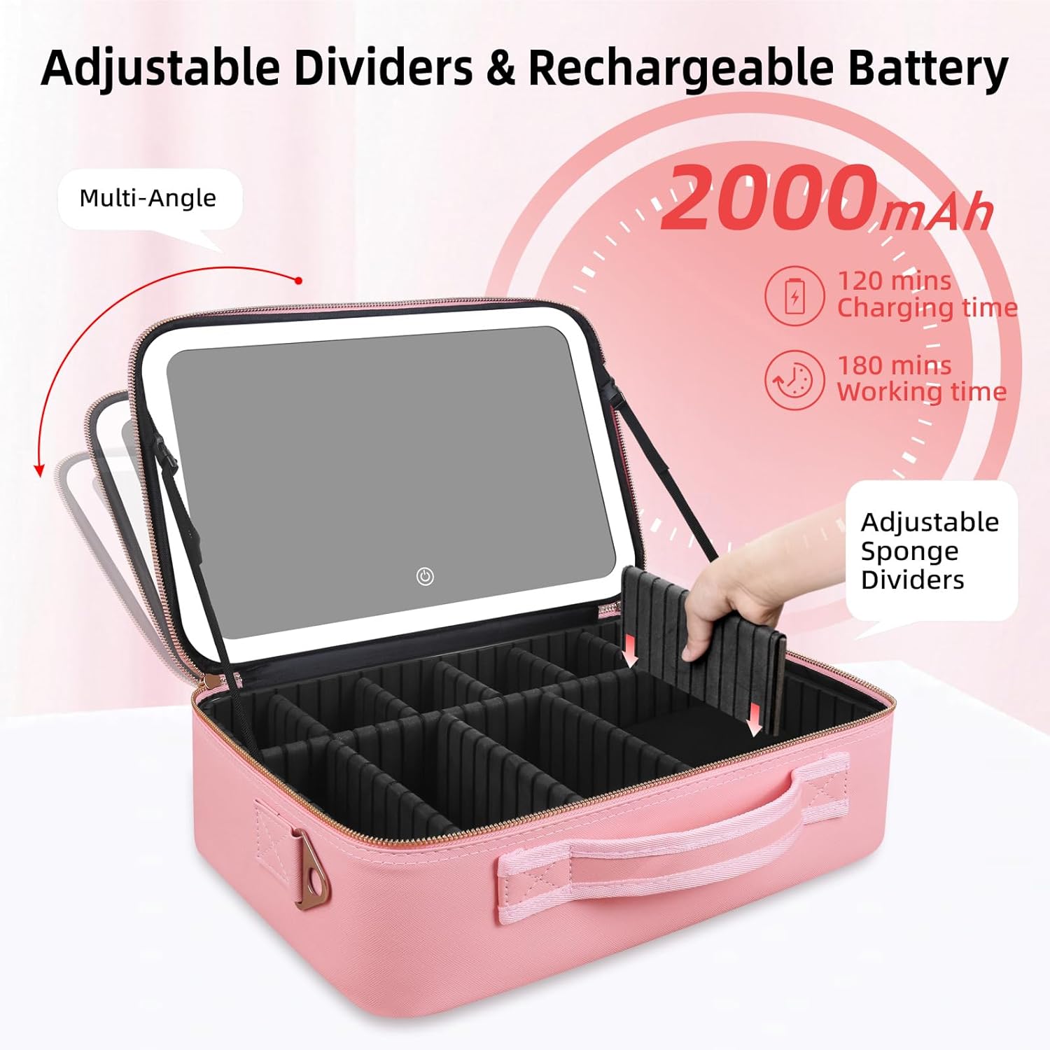 大容量メイクアップバッグ 15インチ×11インチ LEDミラ - Beauty Makeup Case のレビューと価格