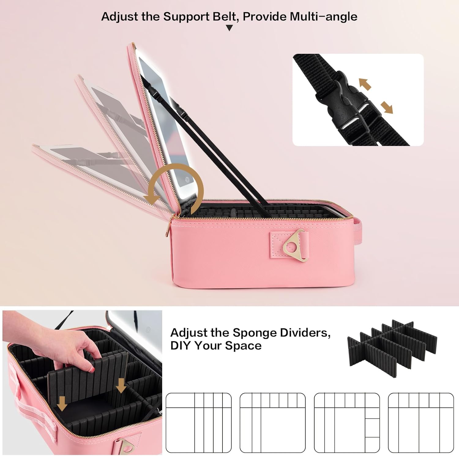 大容量メイクアップバッグ 15インチ×11インチ LEDミラ - Beauty Makeup Case のレビューと価格